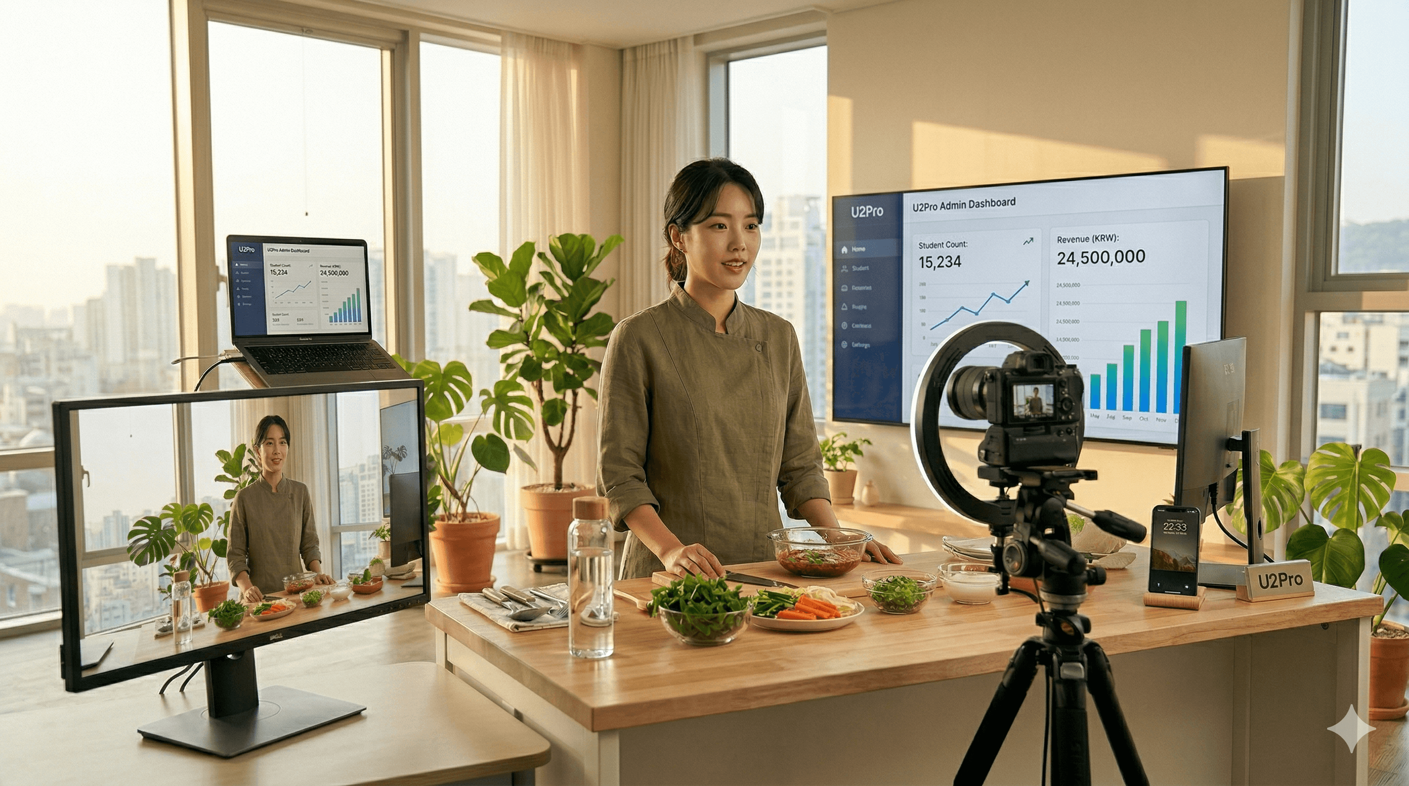 홈스튜디오에서 강의를 녹화하는 크리에이터