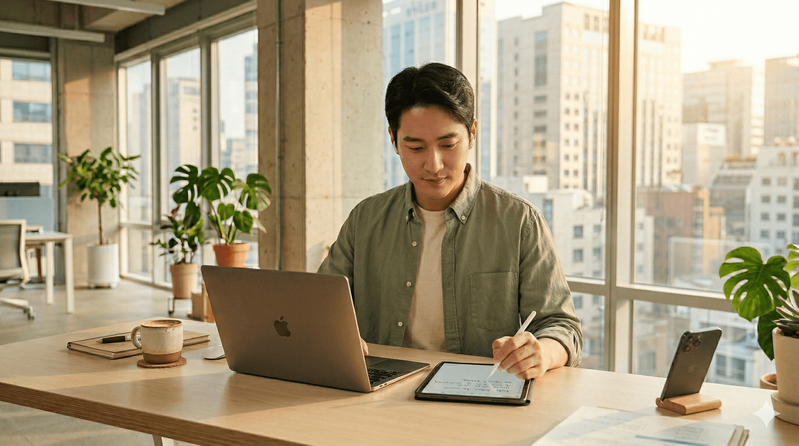 사무실에서 비즈니스 강의를 듣는 직장인